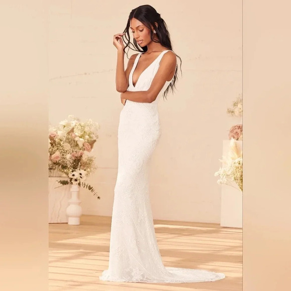 Lulus The Sweetest Vows White Beaded Sequin Mermaid Maxi Dress Wedding Bridal - Picture 3 of 14